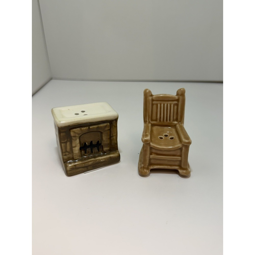Cracker Barrel Rocking Chair and Fireplace Salt & Pepper Shakers -New